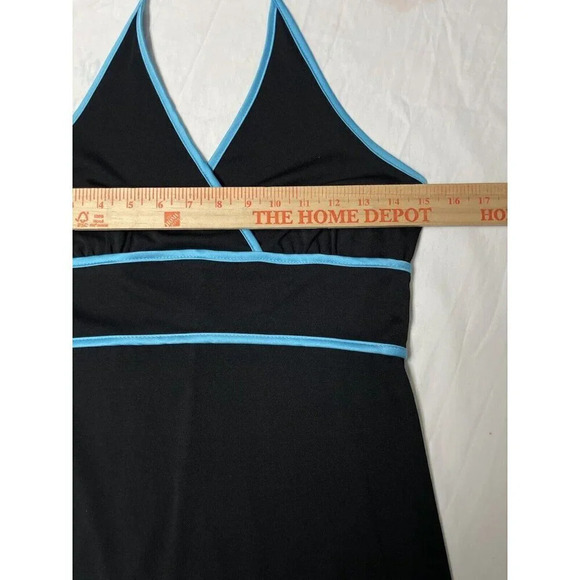 Vtg Byer Too! Halter Dress Sz M Y2K Drop Waist Handkerchief Hem Black Blue Trim - Picture 4 of 7